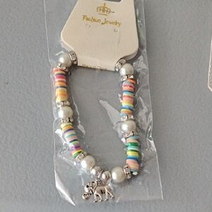 Fashion Jewelry Rainbow Beaded Bracelet with Elephant Charm